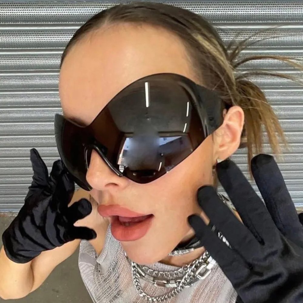 New Steampunk Oversized Sunglasses for Women Trends Punk Y2k Sun Glasses Goggle - Picture 7 of 12